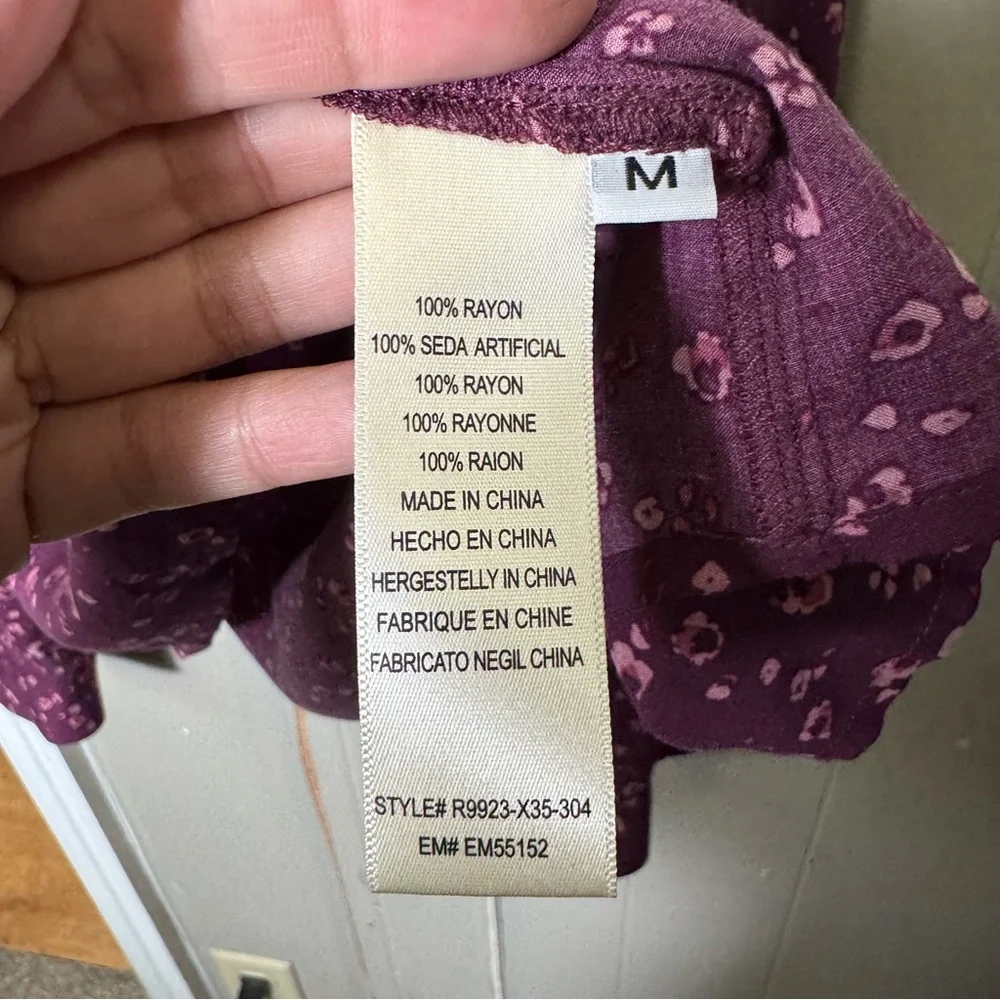 Anthropologie Cloth & Stone Jinna Floral Ruffle Blouse Purple Medium - Picture 5 of 11